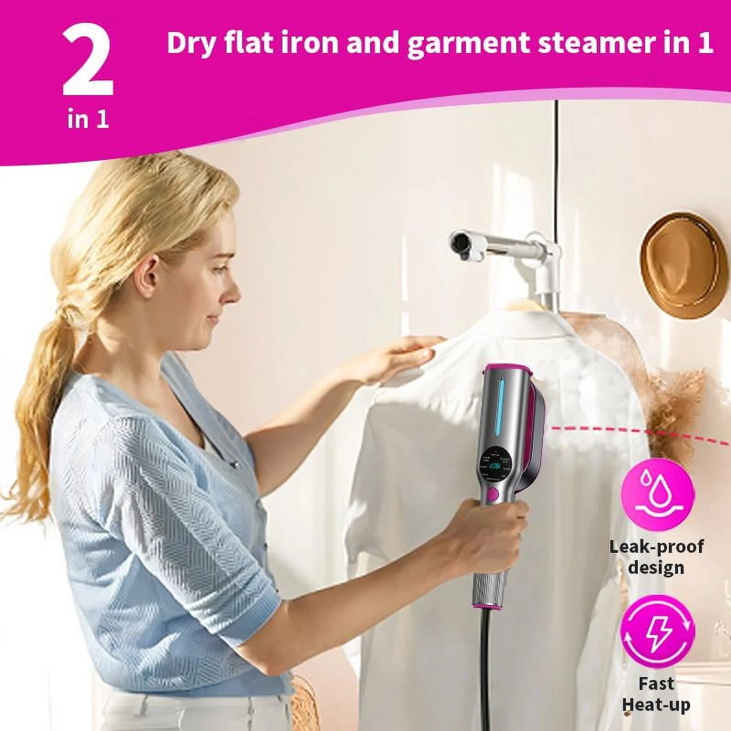 Dr.Flash Garment Steamer for Clothes, Portable Travel Clothing Steamer Iron, 7 Mode with LCD Display, 5S Fast Heating, 90° Swivel Handle, New Year Gift