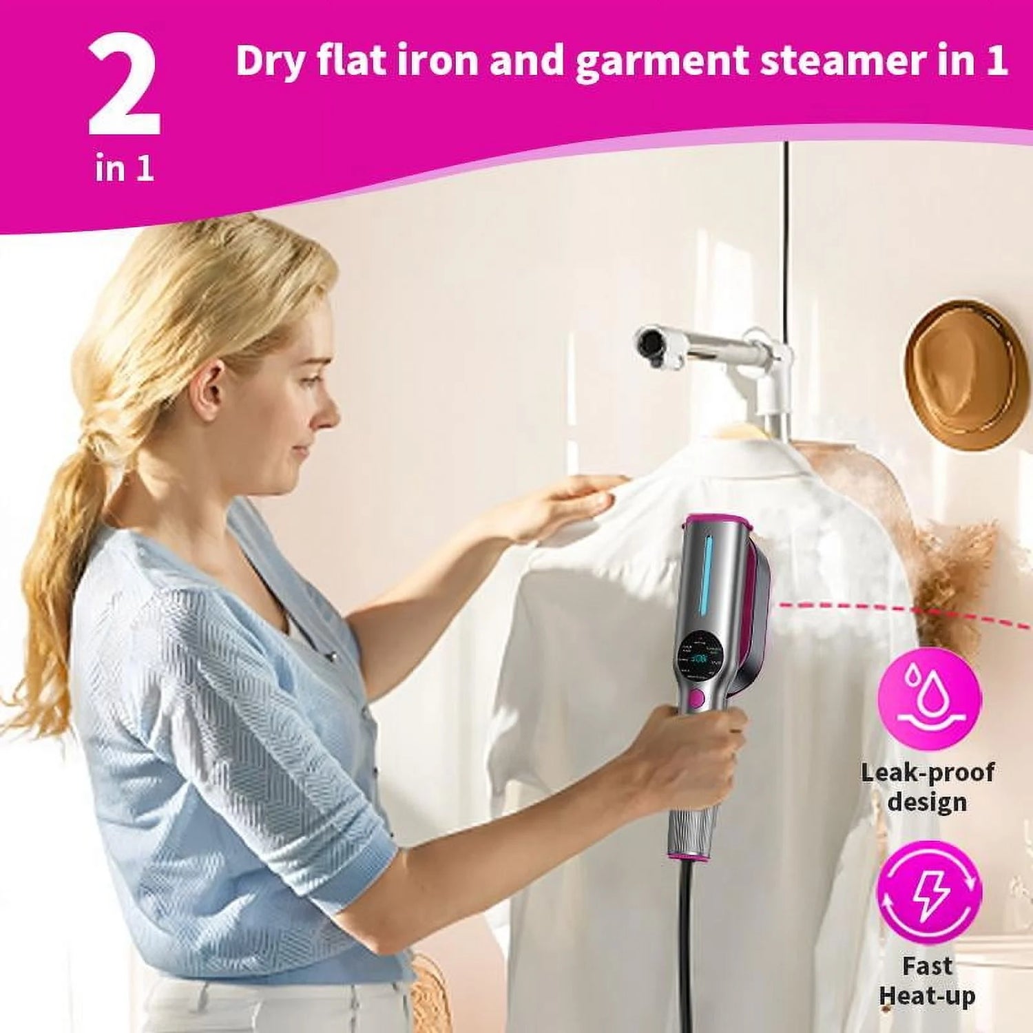 Dr.Flash Garment Steamer for Clothes, Portable Travel Clothing Steamer Iron, 7 Mode with LCD Display, 5S Fast Heating, 90° Swivel Handle, New Year Gift